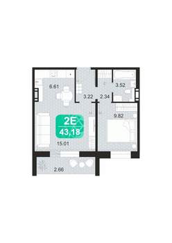 2-к квартира, строящийся дом, 43м2, 9/9 этаж