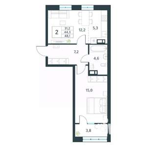 2-к квартира, вторичка, 48м2, 8/18 этаж