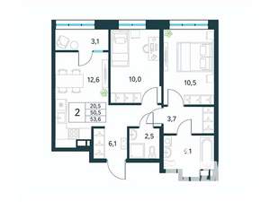 2-к квартира, вторичка, 54м2, 11/18 этаж