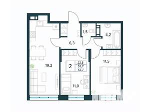 2-к квартира, вторичка, 54м2, 3/18 этаж