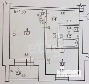 1-к квартира, вторичка, 39м2, 3/3 этаж