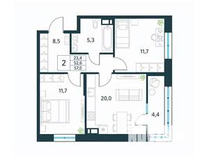 2-к квартира, вторичка, 57м2, 12/18 этаж