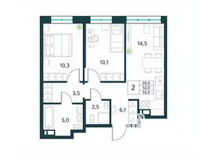 2-к квартира, вторичка, 52м2, 4/10 этаж