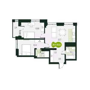 3-к квартира, вторичка, 66м2, 14/18 этаж