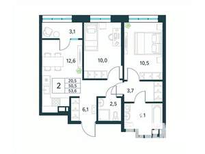 2-к квартира, вторичка, 54м2, 16/18 этаж