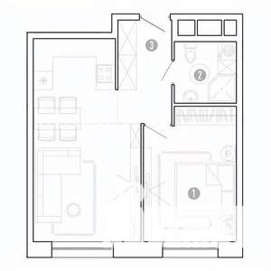 1-к квартира, вторичка, 43м2, 2/15 этаж