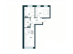 2-к квартира, вторичка, 53м2, 5/18 этаж