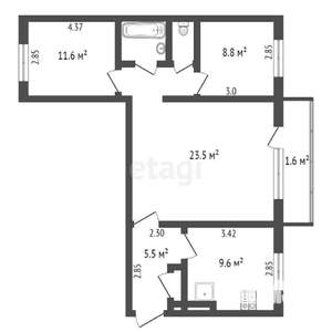 3-к квартира, вторичка, 70м2, 5/9 этаж