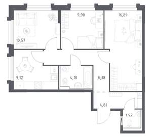 3-к квартира, вторичка, 66м2, 14/17 этаж