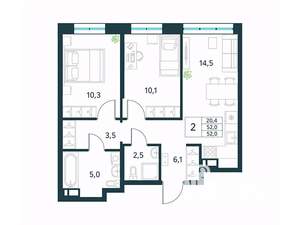 2-к квартира, вторичка, 52м2, 5/10 этаж