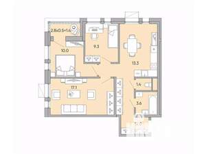 3-к квартира, вторичка, 68м2, 17/18 этаж