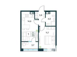 1-к квартира, вторичка, 38м2, 12/18 этаж