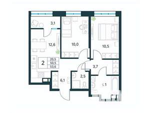 2-к квартира, вторичка, 54м2, 17/18 этаж