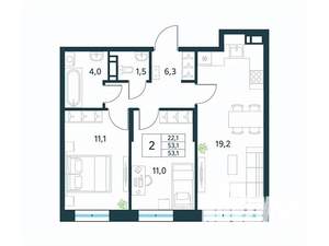 2-к квартира, вторичка, 53м2, 8/18 этаж