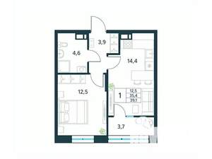 1-к квартира, вторичка, 39м2, 9/10 этаж