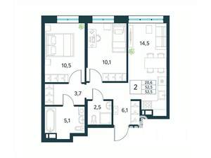 2-к квартира, вторичка, 53м2, 2/18 этаж
