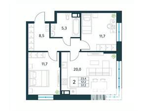 2-к квартира, вторичка, 57м2, 2/18 этаж