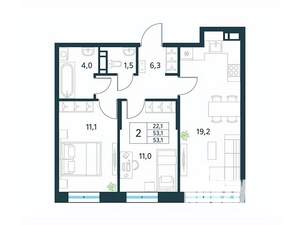 2-к квартира, вторичка, 53м2, 9/18 этаж