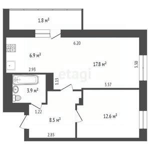 2-к квартира, вторичка, 50м2, 3/16 этаж
