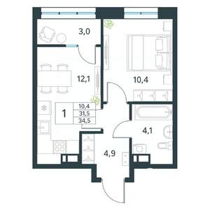 1-к квартира, вторичка, 35м2, 16/18 этаж