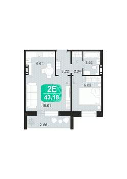 2-к квартира, строящийся дом, 43м2, 4/9 этаж