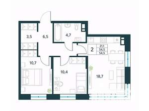2-к квартира, вторичка, 55м2, 3/10 этаж