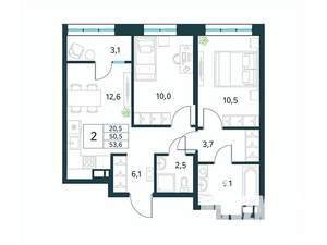 2-к квартира, вторичка, 54м2, 6/18 этаж