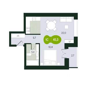Студия квартира, строящийся дом, 45м2, 6/9 этаж