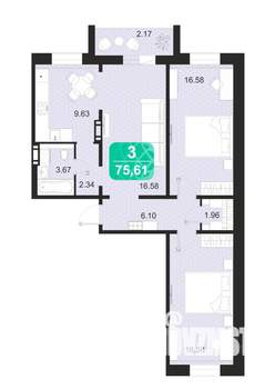 3-к квартира, строящийся дом, 76м2, 8/9 этаж