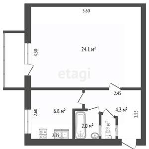 1-к квартира, вторичка, 38м2, 5/5 этаж