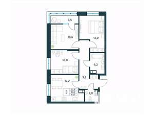 3-к квартира, вторичка, 64м2, 10/18 этаж