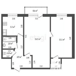 2-к квартира, вторичка, 42м2, 5/5 этаж