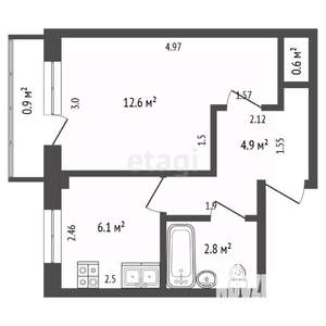 1-к квартира, вторичка, 27м2, 5/5 этаж