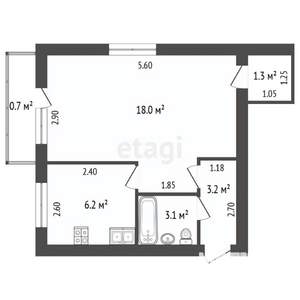1-к квартира, вторичка, 33м2, 2/3 этаж
