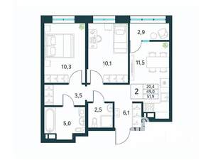 2-к квартира, вторичка, 52м2, 7/18 этаж