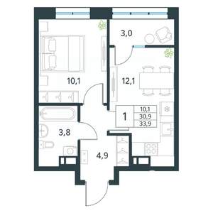 1-к квартира, вторичка, 34м2, 12/18 этаж