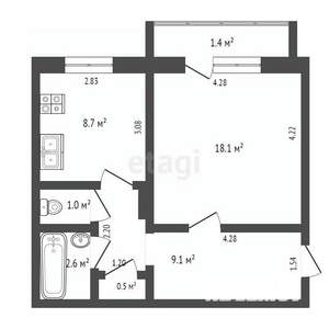 1-к квартира, вторичка, 41м2, 8/9 этаж