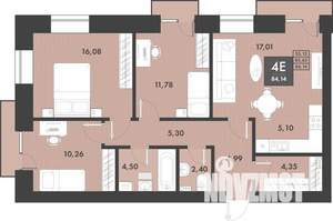 3-к квартира, строящийся дом, 84м2, 7/9 этаж