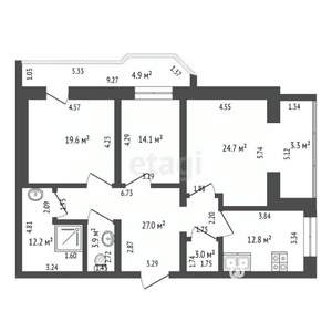 3-к квартира, вторичка, 126м2, 12/12 этаж