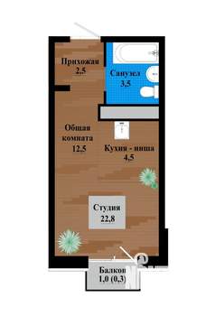 1-к квартира, строящийся дом, 23м2, 3/12 этаж