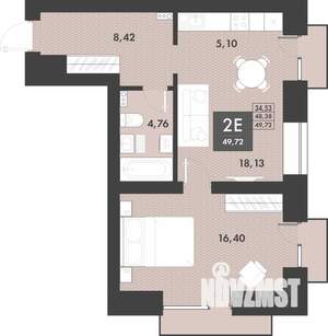1-к квартира, строящийся дом, 49м2, 6/9 этаж