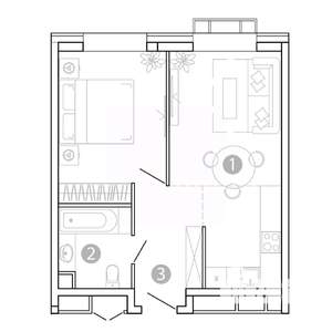 1-к квартира, вторичка, 42м2, 2/15 этаж
