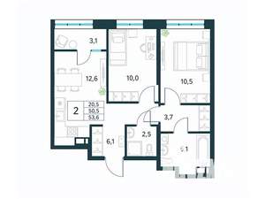 2-к квартира, вторичка, 54м2, 9/18 этаж