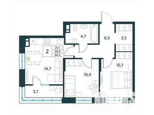 2-к квартира, вторичка, 54м2, 9/10 этаж
