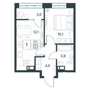 1-к квартира, вторичка, 34м2, 8/18 этаж