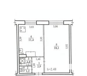 1-к квартира, вторичка, 35м2, 3/5 этаж
