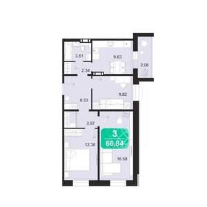 3-к квартира, строящийся дом, 67м2, 5/9 этаж