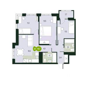 4-к квартира, вторичка, 77м2, 16/18 этаж