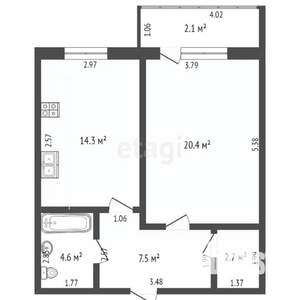 1-к квартира, вторичка, 50м2, 5/7 этаж