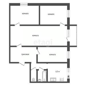 4-к квартира, вторичка, 57м2, 2/5 этаж